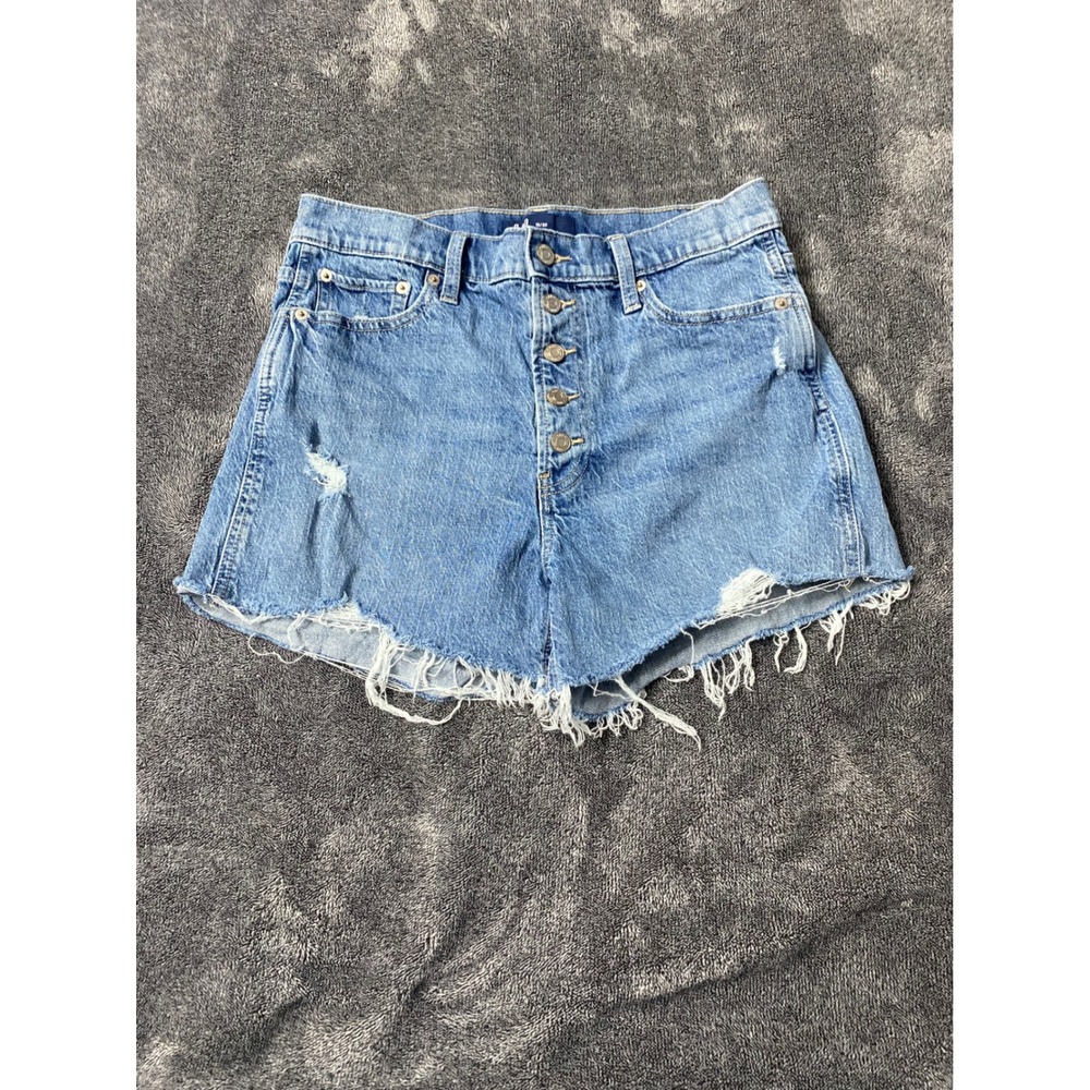Gap High Rise Cheeky Shorts Womens 10/30 Button Fly Distressed Denim Cut Offs